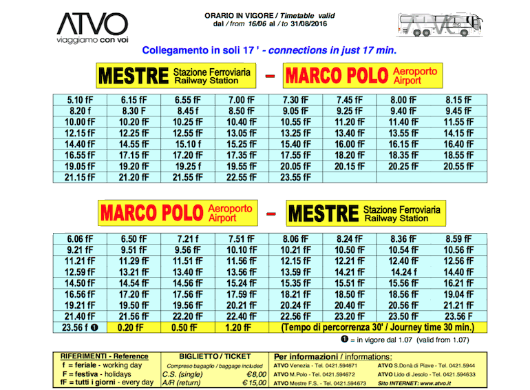 type vochtigheid Appal Bed and breakfast in Italy - Timetable from Marco Polo airport to Mestre  train station