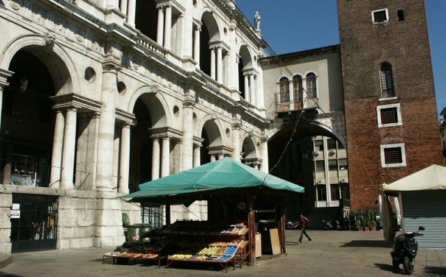 Piazza dell'erba in Vicenza just behind the Basilica in piazza dei signori